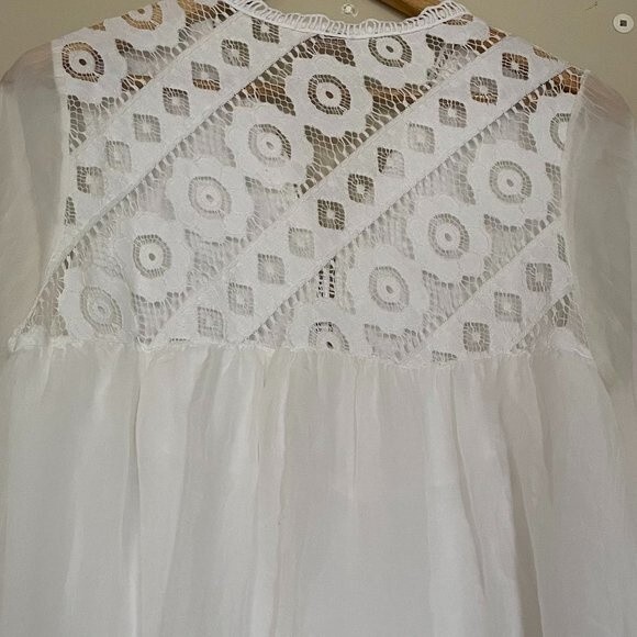 BOHO Bellambra Embroidered White Women's Silk Top Blouse Bell Sleeve (Size M) - Picture 12 of 12